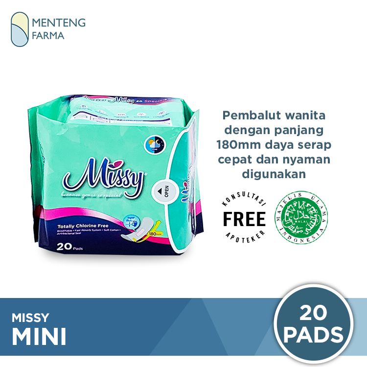 Pembalut Missy Mini Super Thin 188 mm 20 Pads | Pembalut Mini Pantyliner Antibakteri - Menteng Farma