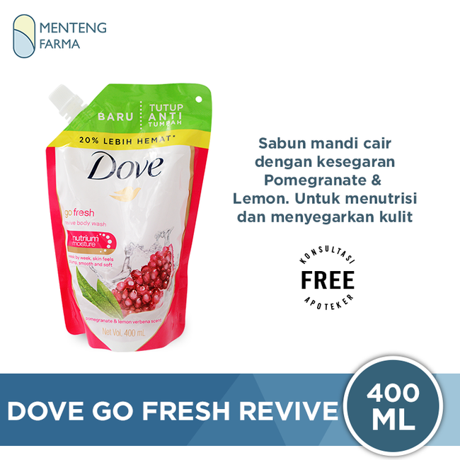 Dove Go Fresh Sabun Mandi Cair Revive Refill 400 ML - Sensasi Kesegaran buah Pomegranate dan Lemon - Menteng Farma