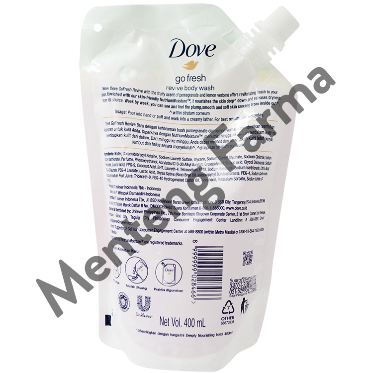 Dove Go Fresh Sabun Mandi Cair Revive Refill 400 ML - Sensasi Kesegaran buah Pomegranate dan Lemon - Menteng Farma