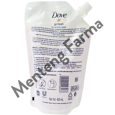 Dove Go Fresh Sabun Mandi Cair Revive Refill 400 ML - Sensasi Kesegaran buah Pomegranate dan Lemon - Menteng Farma