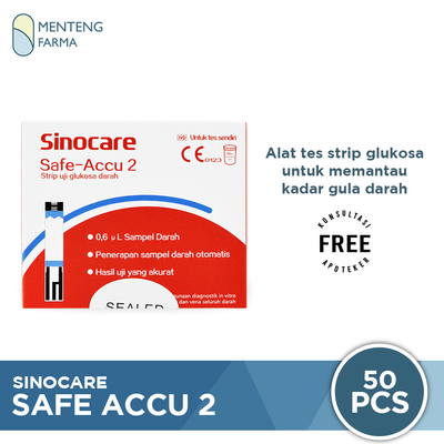 Sinocare Safe-Accu 2 Strip Uji Gula Darah 50 Pcs - Test Strip Gula Darah - Menteng Farma