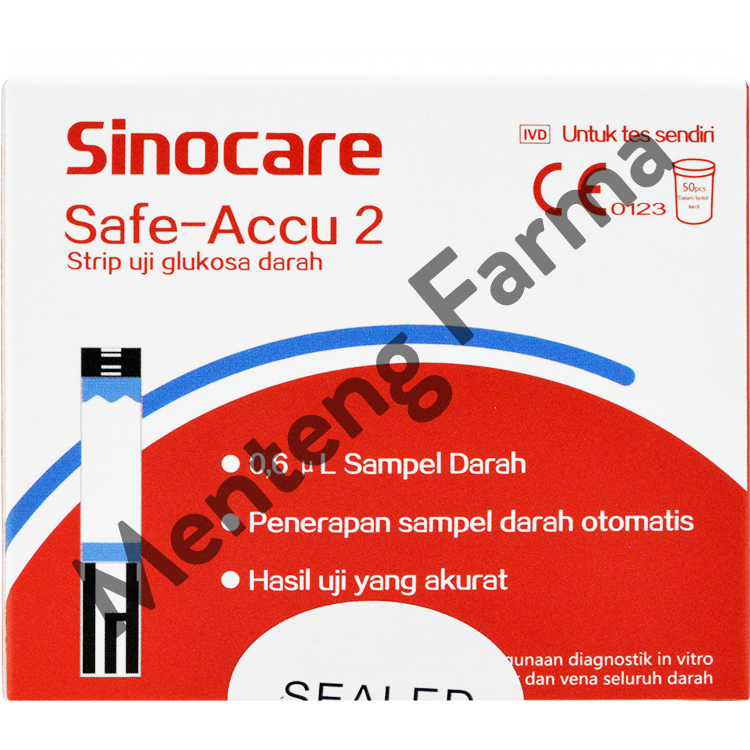 Sinocare Safe-Accu 2 Strip Uji Gula Darah 50 Pcs - Test Strip Gula Darah - Menteng Farma