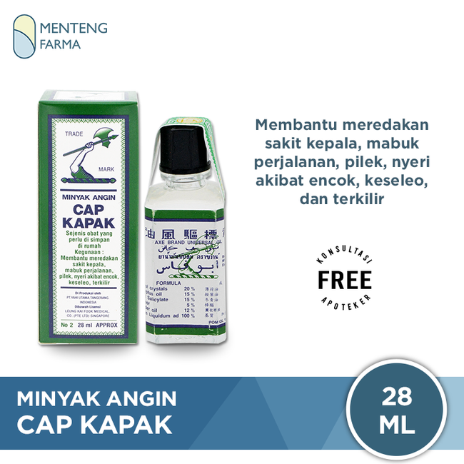 Minyak Angin Cap Kapak 28 mL - Pereda Masuk Angin dan Mabuk Perjalanan - Menteng Farma