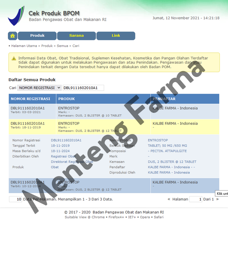 Entrostop Obat Diare - Cepat Menghentikan Diare - Menteng Farma