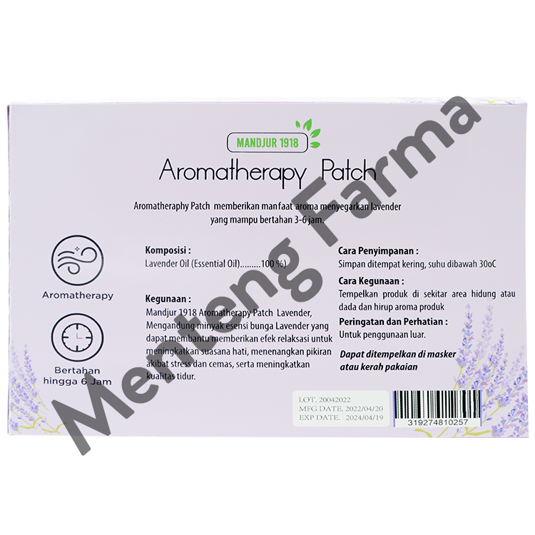 Mandjur 1918 Aromatherapy Patch Lavender Sachet (12 Patch) - Menteng Farma