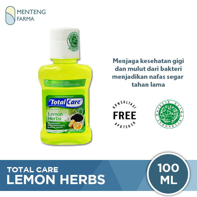 Total Care Mouthwash Lemon Herbs 100 mL - Obat Kumur Penyegar Nafas - Menteng Farma