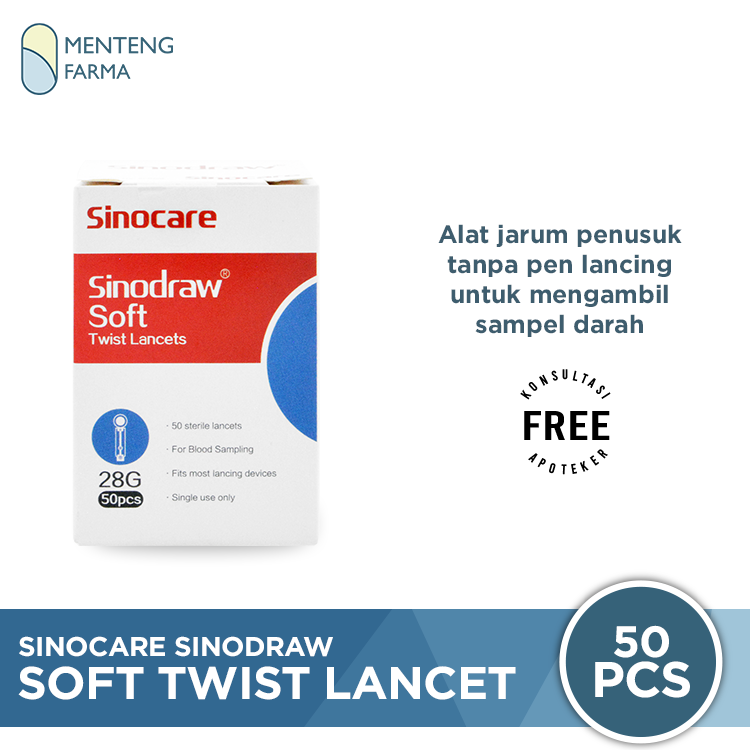 Sinocare Sinodraw Soft Twist Lancet 28G 50 Pcs - Jarum Lancet Steril - Menteng Farma