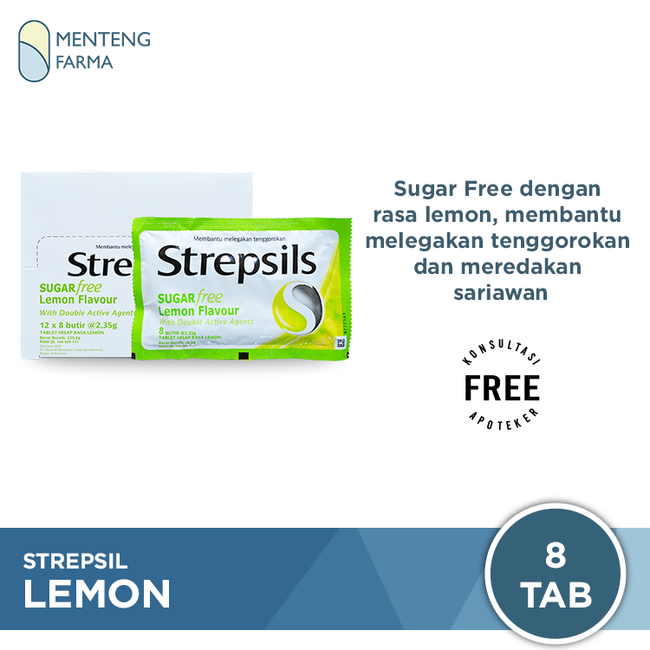 Strepsils Sugar Free Lemon Flavor Sachet - Permen Pelega Tenggorokan - Menteng Farma