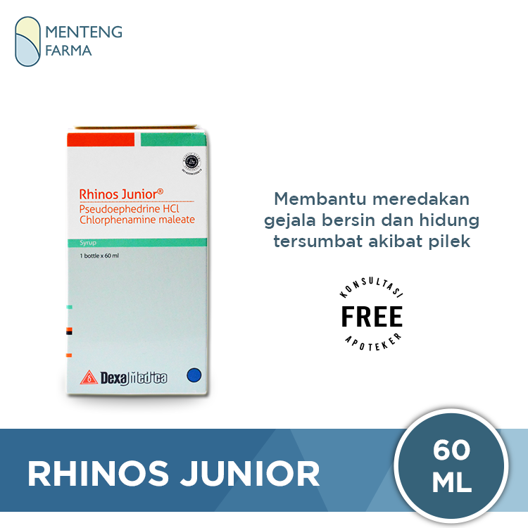 Rhinos Junior Syrup 60 mL - Obat Flu, Pilek, Demam, Hidung Tersumbat - Menteng Farma