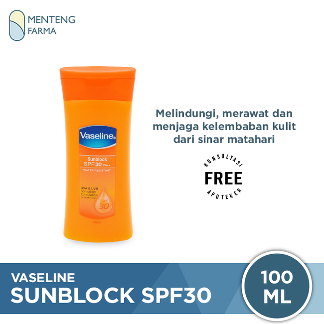 Vaseline Healthy Sunblock Lotion SPF 30 100 ML - Formula Tahan Air, Cepat Meresap, dan Tidak Lengket - Menteng Farma