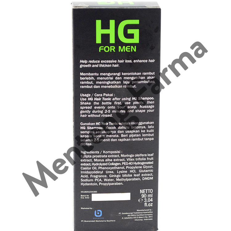 HG For Men Hair Tonic 90 ML - Vitamin Rambut Rontok, Meningkatkan Kesuburan Rambut - Menteng Farma