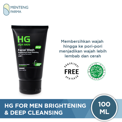 HG For Men Facial Wash Brightening & Deep Cleansing 100 ML - Pembersih dan Pencerah Kulit Wajah Pria - Menteng Farma