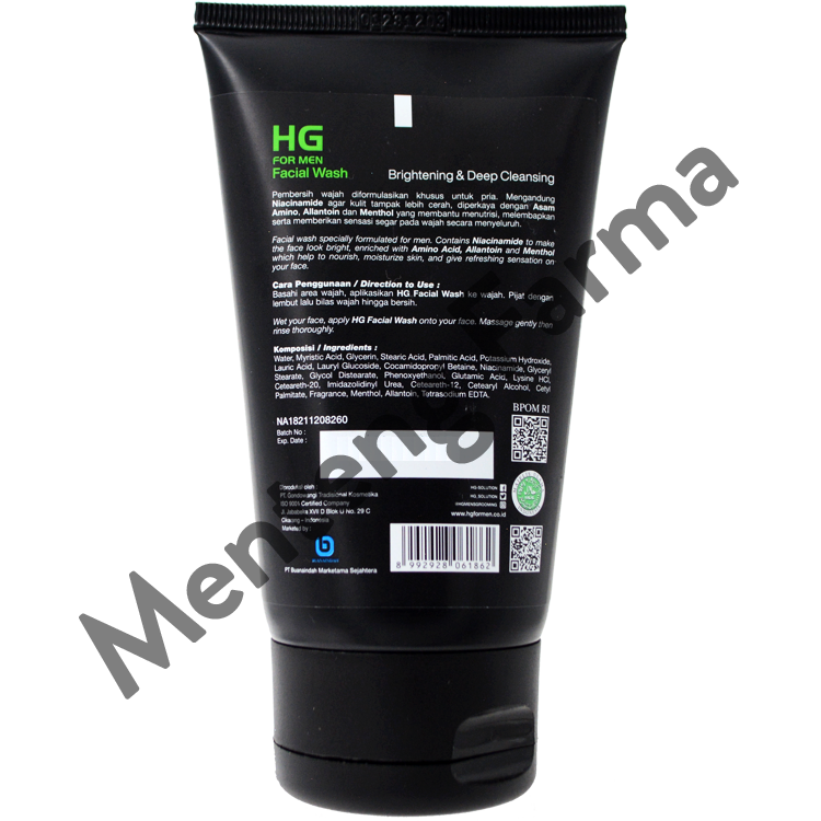 HG For Men Facial Wash Brightening & Deep Cleansing 100 ML - Pembersih dan Pencerah Kulit Wajah Pria - Menteng Farma