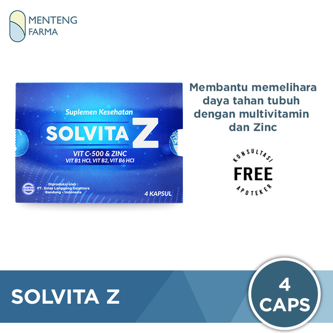 Solvita Z 4 Kapsul - Suplemen Vitamin C + Zinc Jaga Imun Tubuh - Menteng Farma