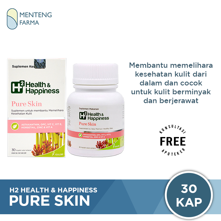 H2 Pure Skin 30 Kaplet - Suplemen Kesehatan Kulit Berjerawat - Menteng Farma