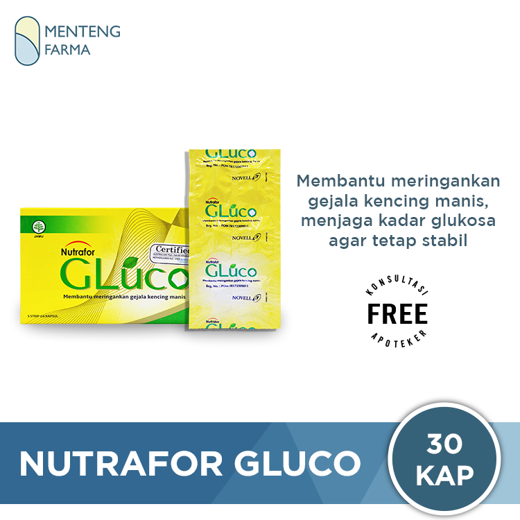 Nutrafor GLUCO 30 Kapsul - Suplemen Diabetes / Kencing Manis - Menteng Farma