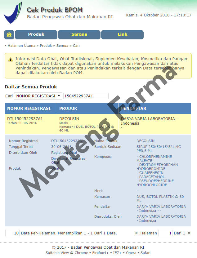 Decolsin Syrup - Menteng Farma