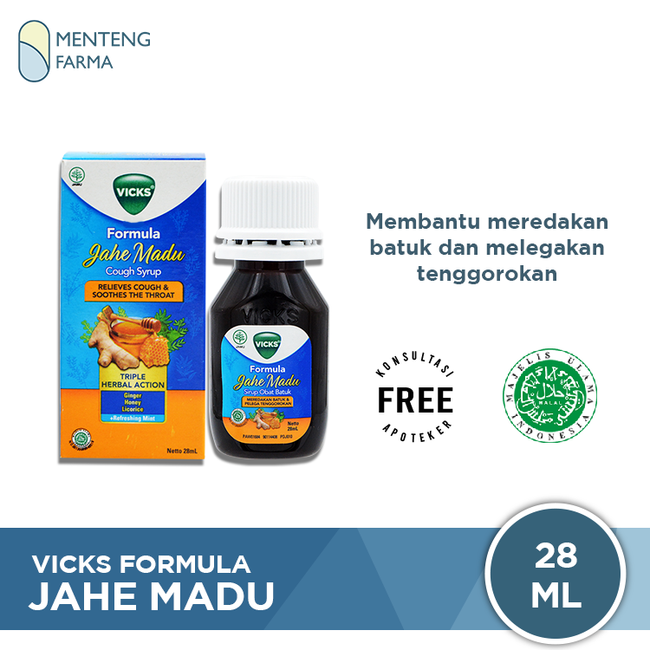 Vicks Formula Jahe Madu Sirup Obat Batuk 28 mL - Pereda Batuk dan Pelega Tenggorokan - Menteng Farma