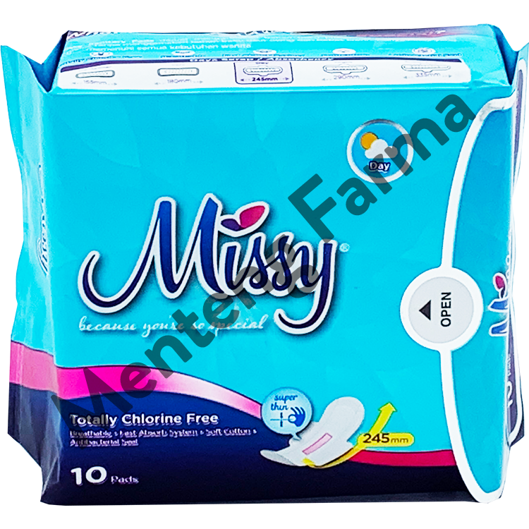 Pembalut Missy Day Super Thin 245 mm 10 Pads - Pembalut Wanita Daily Pagi dan Siang Hari - Menteng Farma
