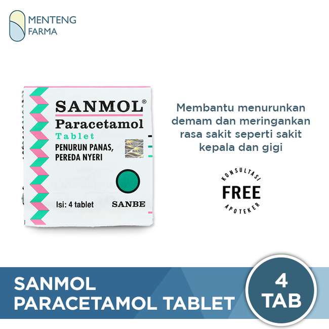 Sanmol Paracetamol Tablets - Obat Penurun Panas / Demam, Pereda Nyeri - Menteng Farma