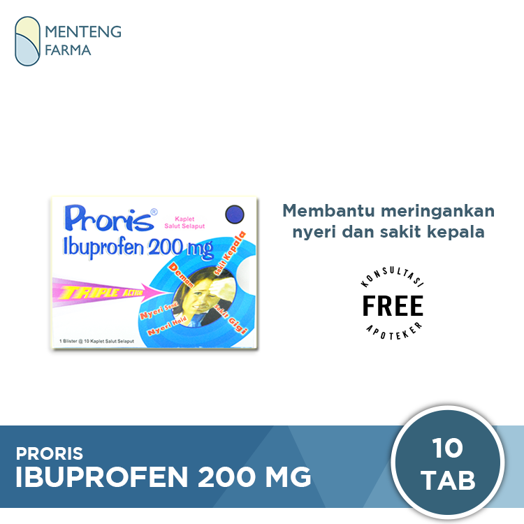 Proris 200 Mg 10 Kaplet - Pereda Demam dan Nyeri Sakit Gigi - Menteng Farma