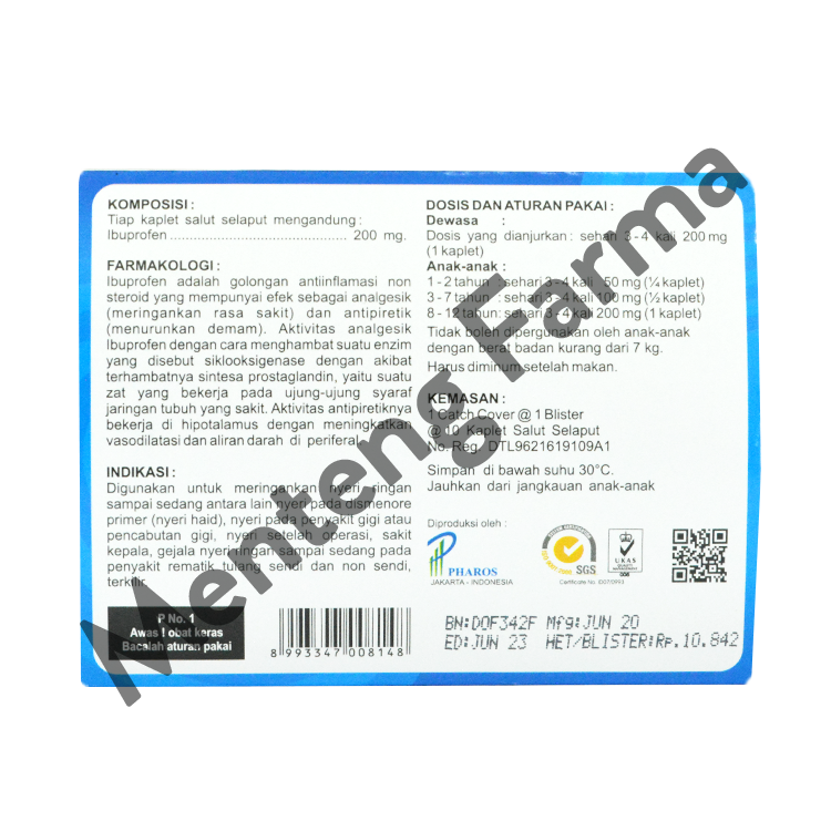 Proris 200 Mg 10 Kaplet - Pereda Demam dan Nyeri Sakit Gigi - Menteng Farma