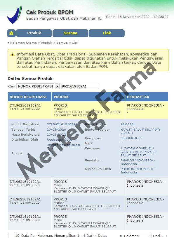 Proris 200 Mg 10 Kaplet - Pereda Demam dan Nyeri Sakit Gigi - Menteng Farma