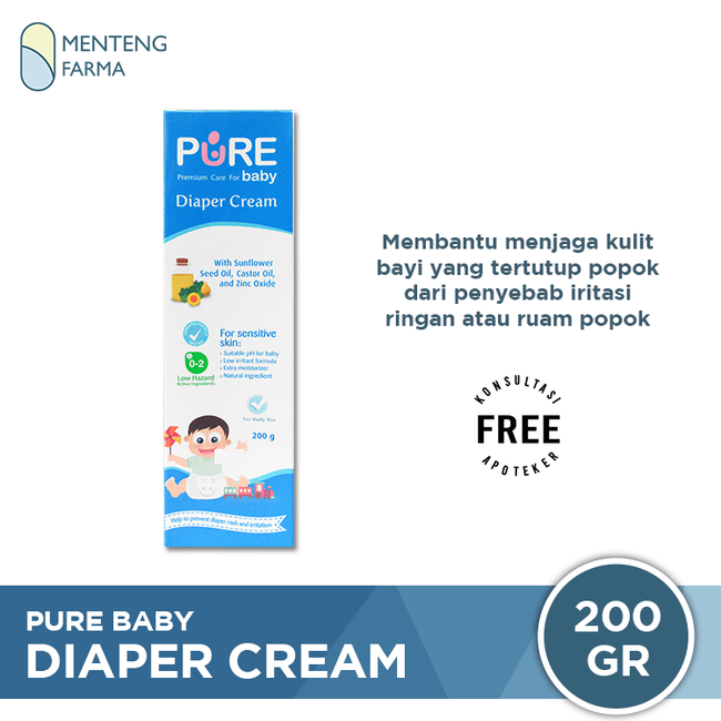 Pure Baby Diaper Cream 200 Gram - Krim Pelindung Kulit Bayi Area Nappy - Menteng Farma