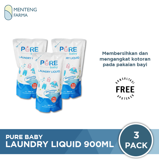 Pure Baby Combo Laundry Liquid 900 mL - Cairan Pembersih Pakaian Bayi - Menteng Farma