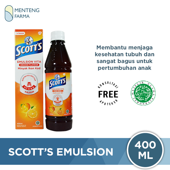 Scott's Emulsion 400 ml - Suplemen Pertumbuhan dan Kecerdasan Anak - Menteng Farma