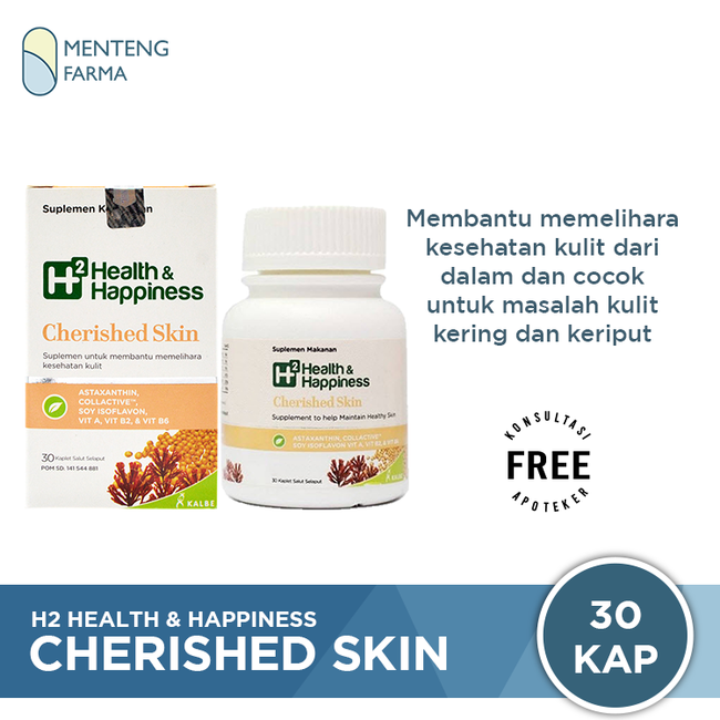 H2 Cherished Skin 30 Kaplet - Suplemen Kesehatan Kulit Kering dan Keriput - Menteng Farma