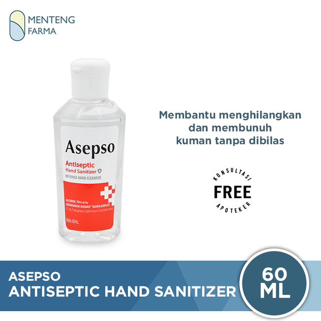 Asepso Antiseptic Hand Sanitizer 60 mL - Pembersih Tangan Tanpa Bilas - Menteng Farma