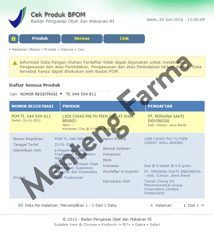 Lienchiaopaitu Pien - Dus Isi 12 Botol Kecil - Menteng Farma