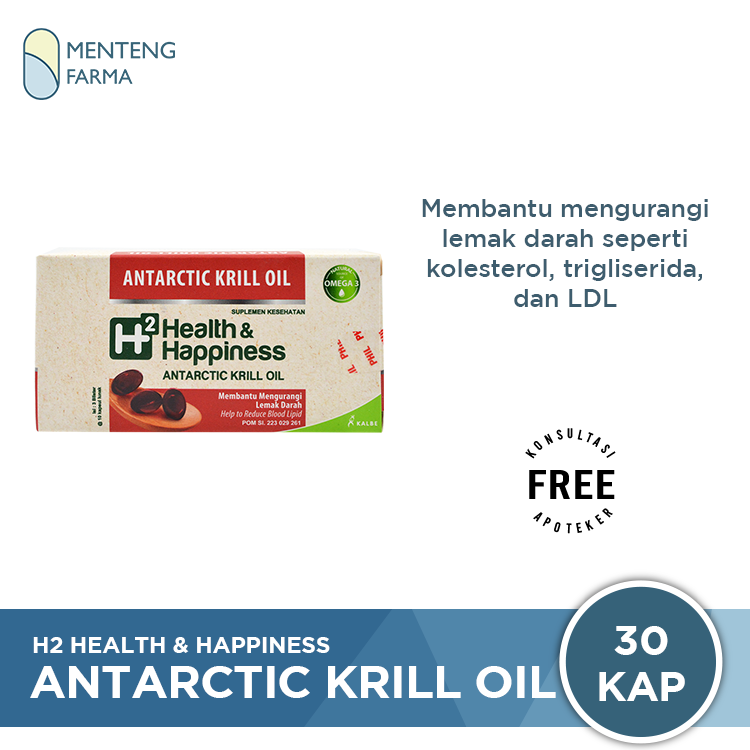 H2 Antartic Krill Oil 30 Kapsul - Suplemen Omega 3 Bantu Menurunkan Lemak Darah - Menteng Farma