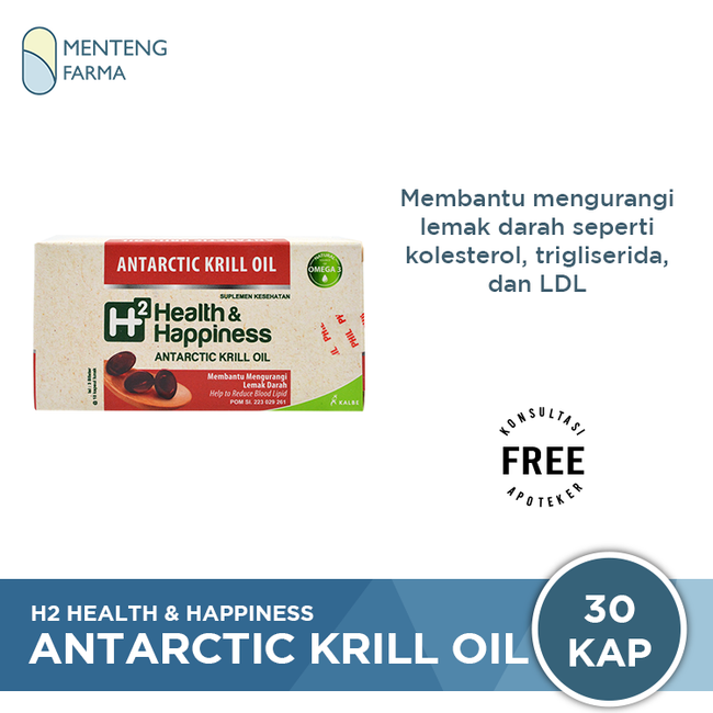 H2 Antartic Krill Oil 30 Kapsul - Suplemen Omega 3 Bantu Menurunkan Lemak Darah - Menteng Farma