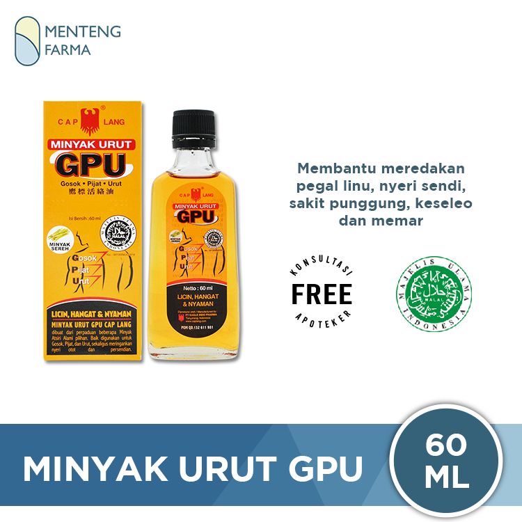 Minyak Urut GPU Cap Lang Minyak Sereh 60 mL - Minyak Urut Licin dan Hangat - Menteng Farma