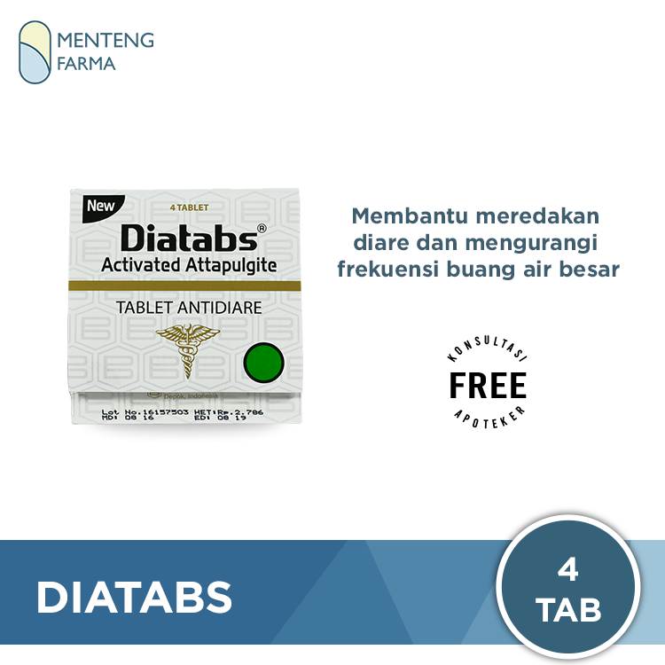 Diatabs - Obat Antidiare, Penyerap Racun / Bakteri Diare - Menteng Farma