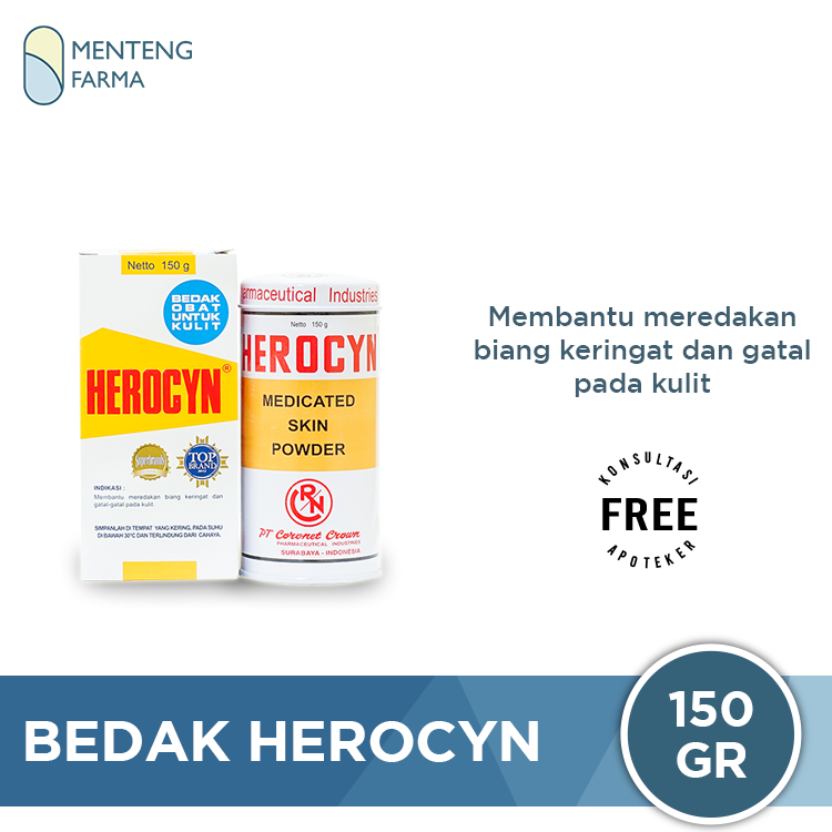 Bedak Herocyn 150 g - Bedak Untuk Kulit Gatal dan Biang Keringat - Menteng Farma