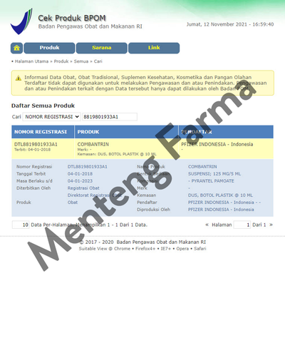 Combantrin - Membasmi Cacing Kremi, Cacing Gelang, dan Cacing Tambang - Menteng Farma