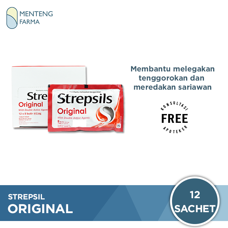 Strepsils (Original) Sachet - Permen Pelega Sakit Tenggorokan - Menteng Farma