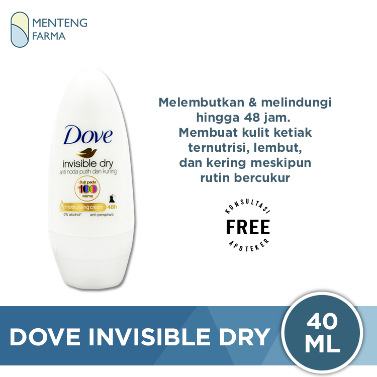 Dove Deodorant Roll On Invisible Dry 40 ML - Anti Noda Putih dan Kuning - Menteng Farma