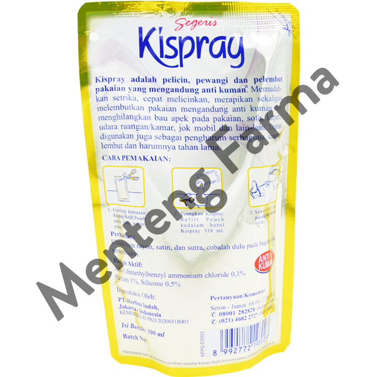 Kispray Pewangi dan Pelembut Refill Pouch Segeris 300 mL - Pewangi dan Pelembut Pakaian - Menteng Farma