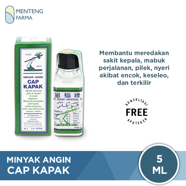 Minyak Angin Cap Kapak 5 mL - Pereda Masuk Angin dan Mabuk Perjalanan - Menteng Farma