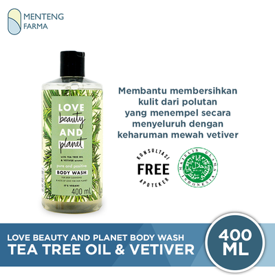 Love Beauty and Planet Body Wash Tea Tree Oil & Vetiver 400 mL - Vegan Soap Untuk Detoks Kulit - Menteng Farma