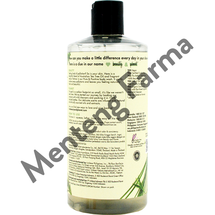 Love Beauty and Planet Body Wash Tea Tree Oil & Vetiver 400 mL - Vegan Soap Untuk Detoks Kulit - Menteng Farma