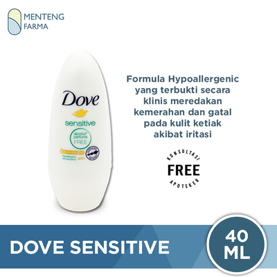 Dove Deodorant Roll On Sensitive 40 ML - Free Alcohol Perfume Hypoallergenic - Menteng Farma