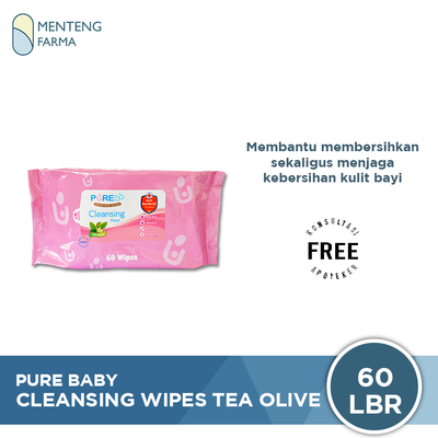 Pure Baby Cleansing Wipes Tea Olive 60 Sheets - Tisu Basah Bayi - Menteng Farma