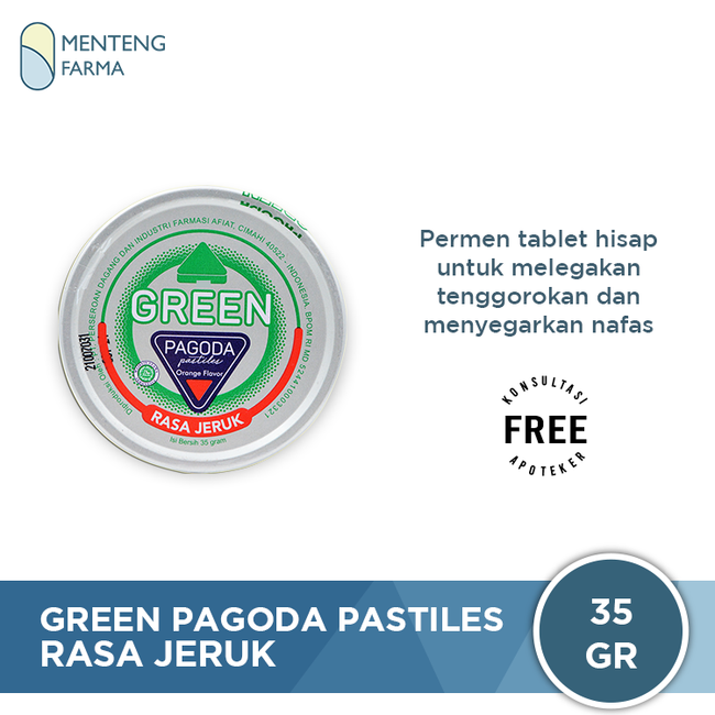 Green Pagoda Pastiles 35 Gram - Permen Pelega Tengggorokan Rasa Jeruk - Menteng Farma