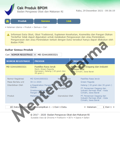 Green Pagoda Pastiles 35 Gram - Permen Pelega Tengggorokan Rasa Jeruk - Menteng Farma