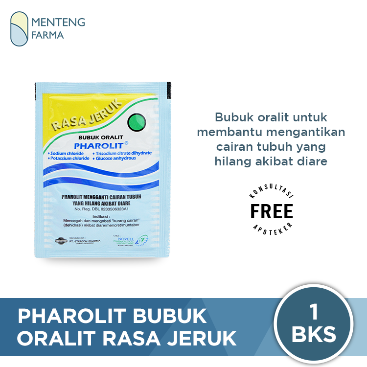 Pharolit Bubuk Oralit Rasa Jeruk Sachet - Pengganti Cairan Tubuh - Menteng Farma